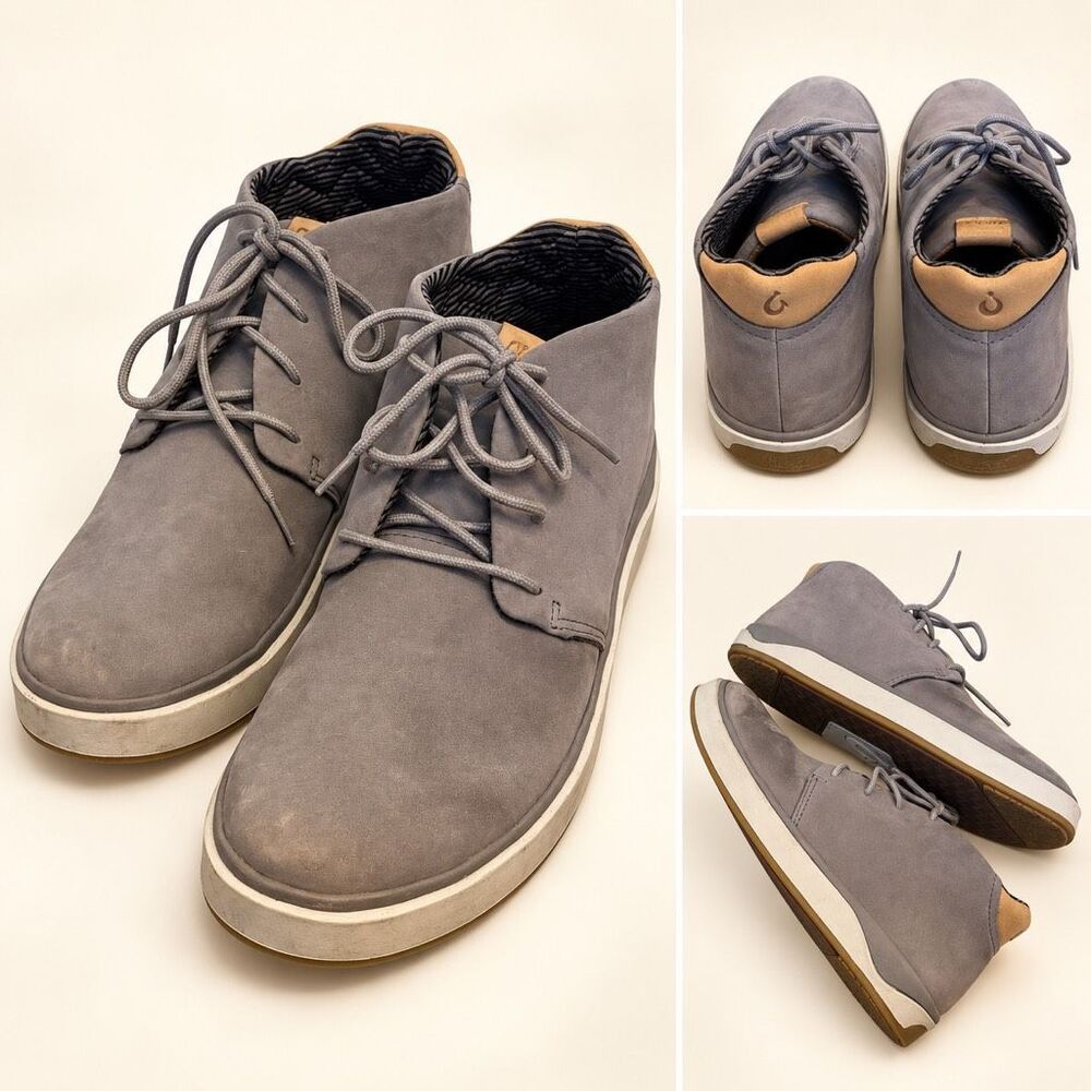 OluKai Papakū ‘Ili Graphite Leather Chukka Boots Men’s Size 12